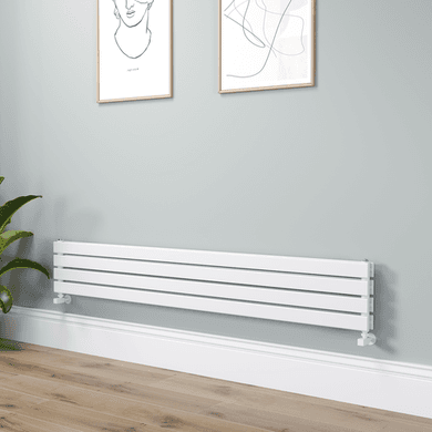 Riace Linea White Flat Designer Radiator 280x1800mm Double Panel 2778 BTU - Horizontal Bars