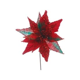 Tartan Glitter Poinsettia Stem 54cm