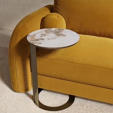 Round Side Table with Neutral Marble Effect and Bronze Base - Malia