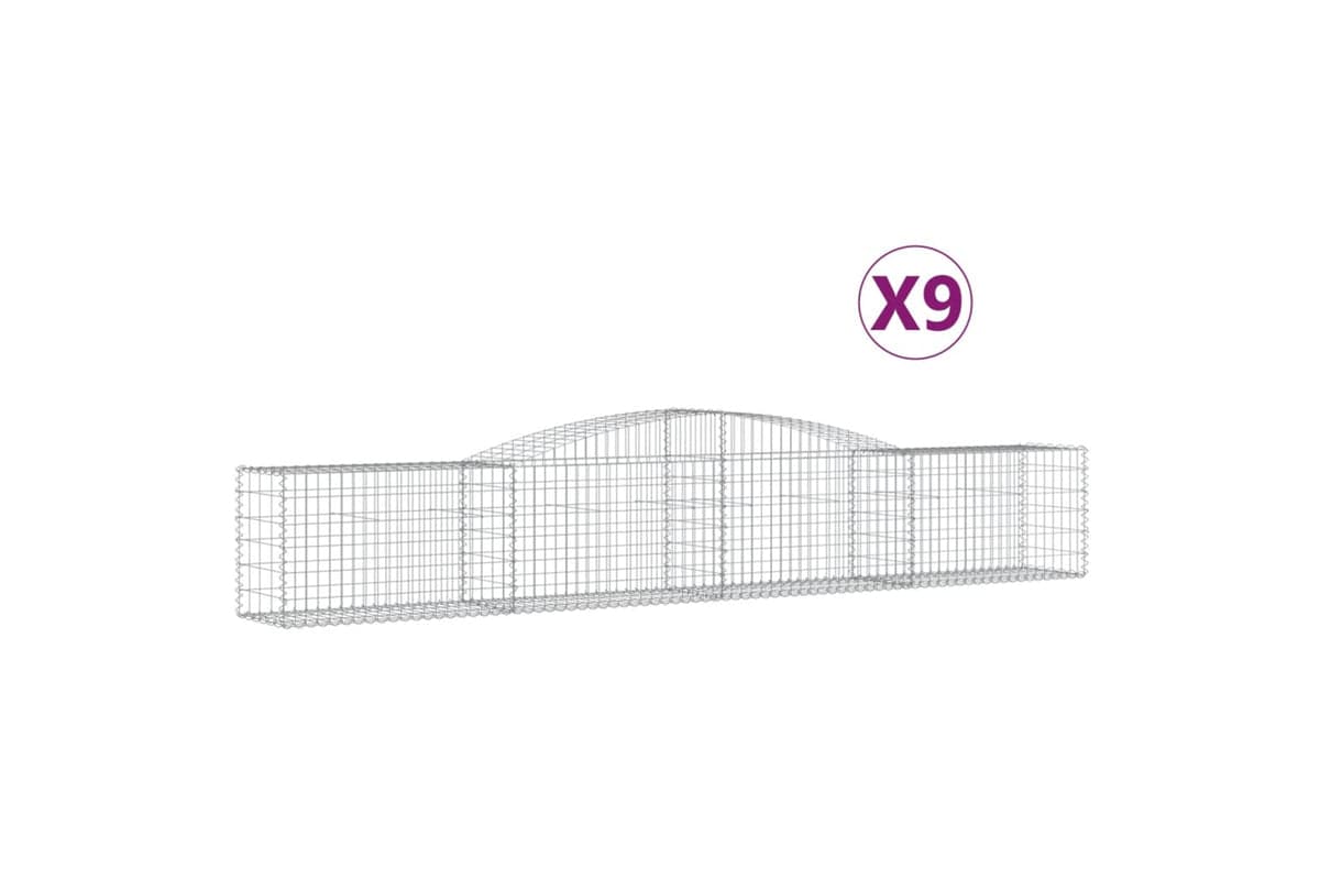 vidaXL 3146977 Arched Gabion Baskets 9 Pcs 400x50x60/80cm Galvanised Iron
