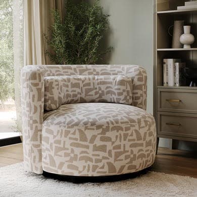 Beige Jacquard Patterned Fabric Swivel Love Seat - Elara
