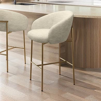 ONLY OPENED - Cream Upholstered Kitchen Stool with Brass Legs and Back - Cora