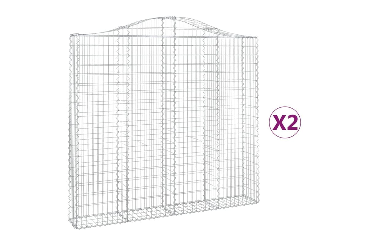 vidaXL 3145514 Arched Gabion Baskets 2 Pcs 200x30x180/200cm Galvanised Iron