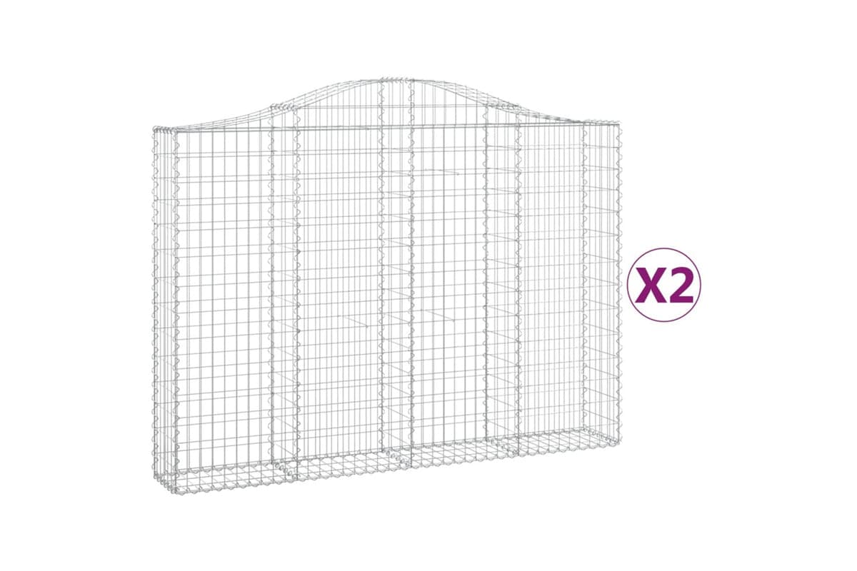 vidaXL 3145472 Arched Gabion Baskets 2 Pcs 200x30x140/160cm Galvanised Iron