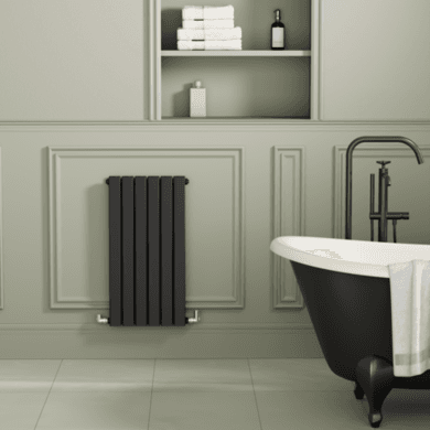 Riace Midnight Black Horizontal Flat Designer Radiator 800x408mm Double Panel 1978 BTU