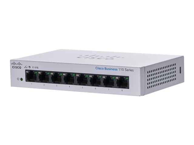 CISCO - Business 110 Series 110-8T-D - Switch - unmanaged - 8 x 10/100/1000 - rack-mountable, desktop, wall-mountable - DC power