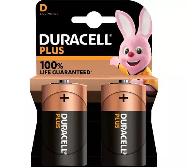 DURACELL Plus D Alkaline Batteries - Pack of 2