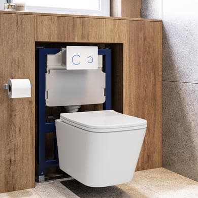Wall Hung Toilet with Soft Close Seat, White Glass Sensor Flush Plate, 820mm Frame & Cistern - Albi
