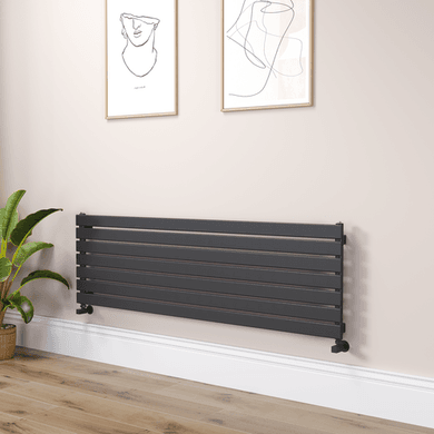 Riace Linea Midnight Black Flat Designer Radiator 490x1600mm Single Panel 2952 BTU - Horizontal Bars