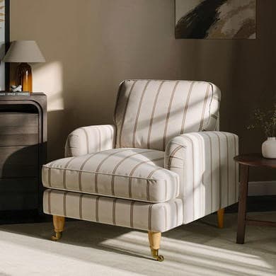 Cream Chenille Burnt Orange Striped Armchair - Payton