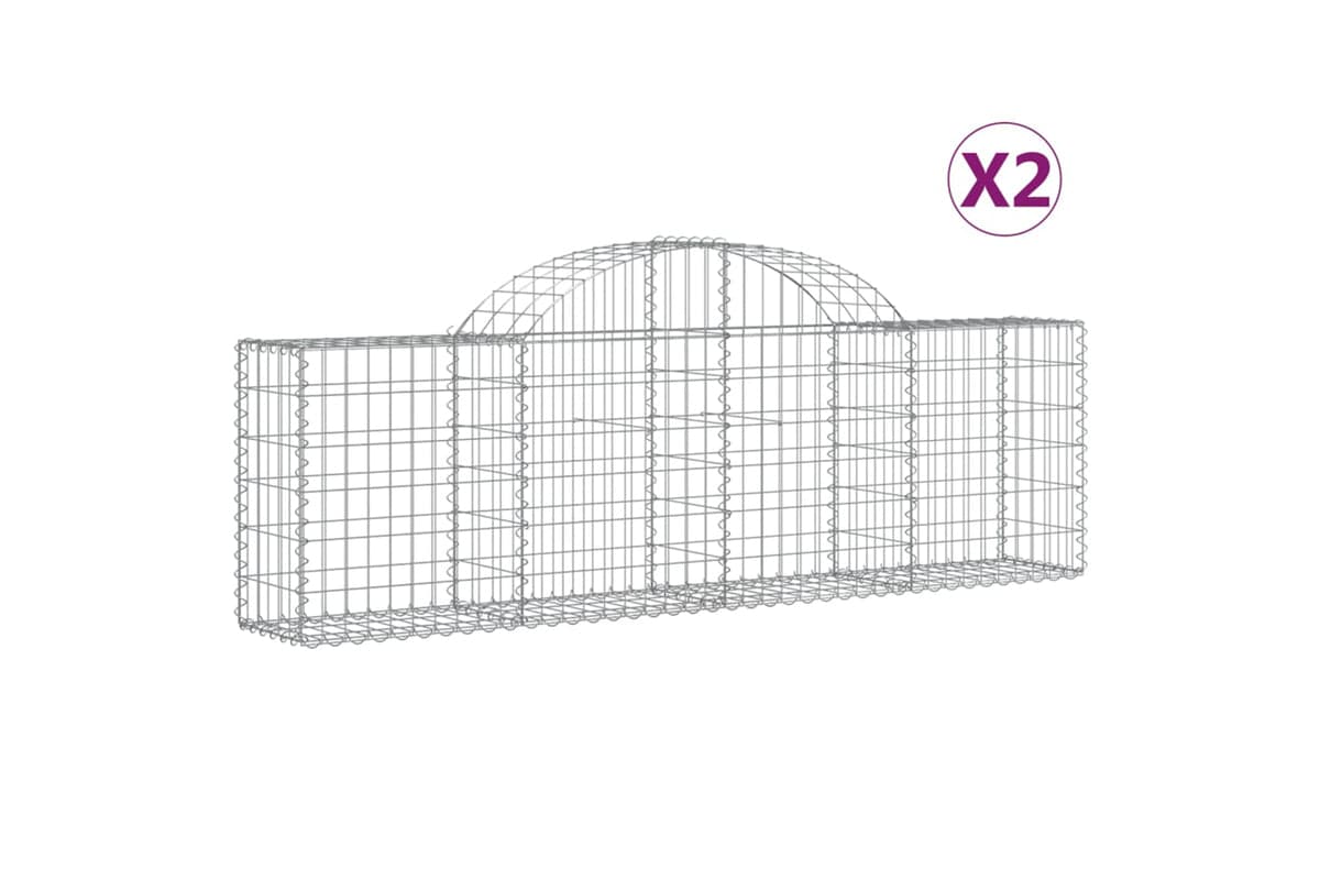 vidaXL 3146068 Arched Gabion Baskets 2 Pcs 200x30x60/80cm Galvanised Iron
