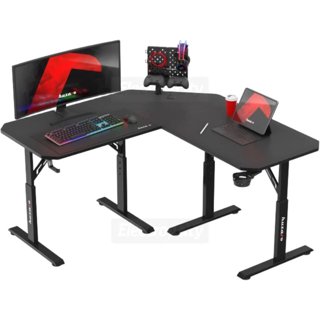 Huzaro Hero 7.3 Corner Gaming Desk with Height Adjustment | Black