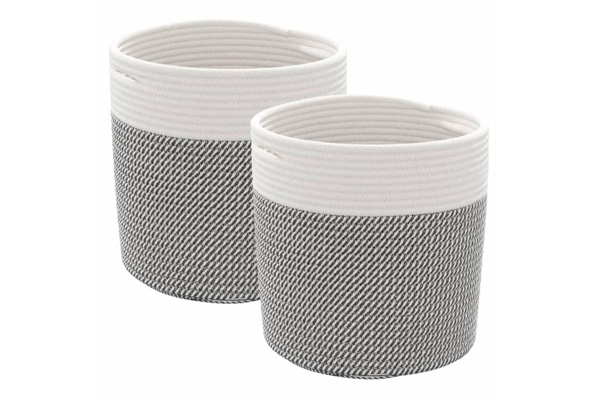 Storage Baskets 2 Pcs Grey And White 28x28 Cm Cotton