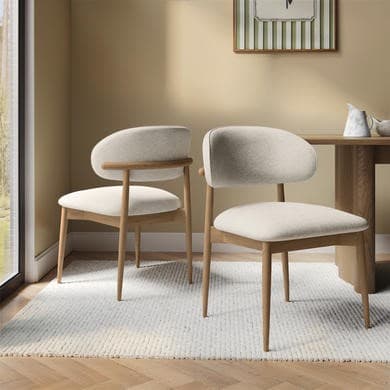 Beige and Oak - Upholstered Curved Dining Chairs With Wooden Open Back - Kori