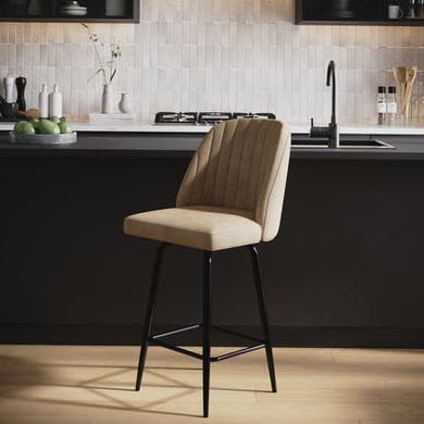 Beige Faux Leather Swivel Kitchen Counter Stools - Logan