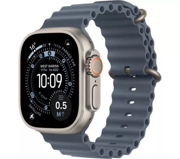 APPLE Watch Ultra 3 Cellular - 49 mm Natural Titanium Case with Anchor Blue Ocean Band, Large