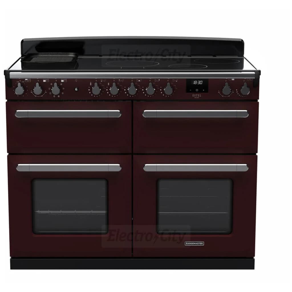 Rangemaster Estel Deluxe 110cm Induction Range Cooker with Slow Cook Oven | Bordeaux with Chrome Trim