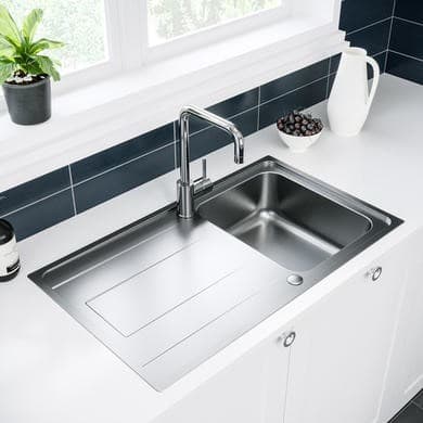 Single Bowl Chrome Stainless Steel Reversible Inset Kitchen Sink with Mixer Tap Set - Enza