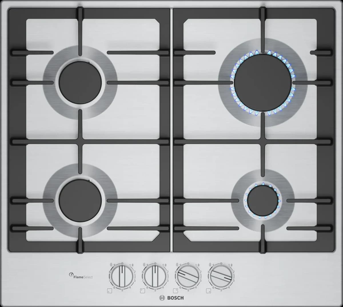 Bosch Series 6 60cm 4 Burner Gas Hob - Stainless Steel | PCP6A5I90