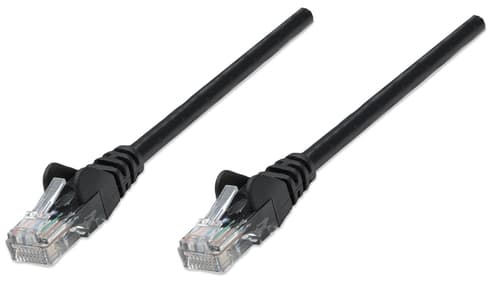 INTELLINET - NETWORK CABLE CAT5E CCA 0.25M- BLACK U/UTP SNAGLESS/BOOTED