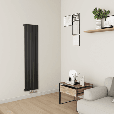 Eco Eleganza Midnight Black Vertical Flat Aluminium Middle Connection Radiator 1600x375mm Single Panel 2546 BTU