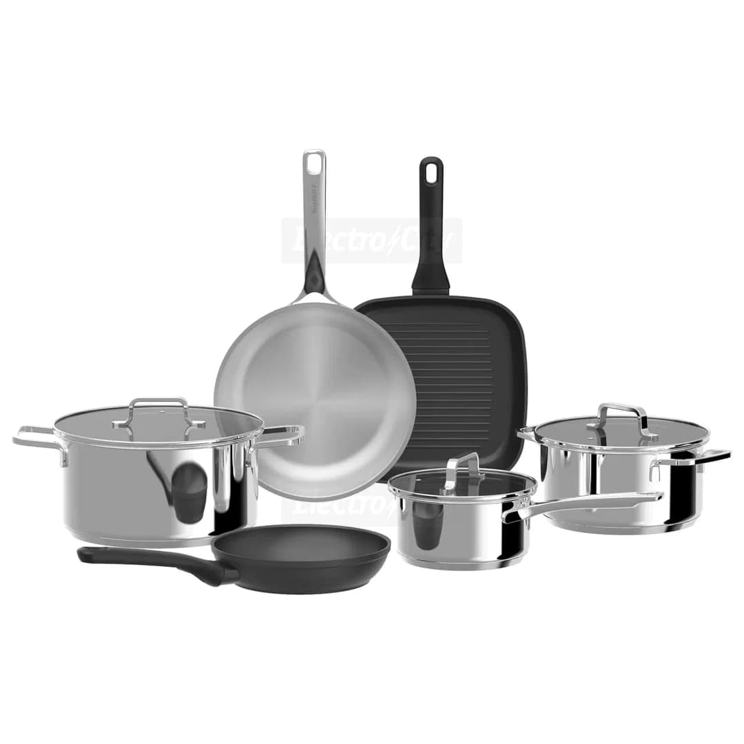 BergHOFF Helix 9 Piece Stainless Steel and Non-Stick Cookware Set | Satin Finish