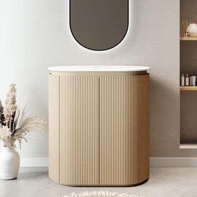 Matira 800mm Wooden Curved Fluted Freestanding Countertop Vanity Unit