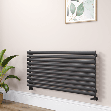 Sorrento Linea Midnight Black Oval Designer Radiator 590x1200mm Single Panel 2863 BTU - Horizontal Bars