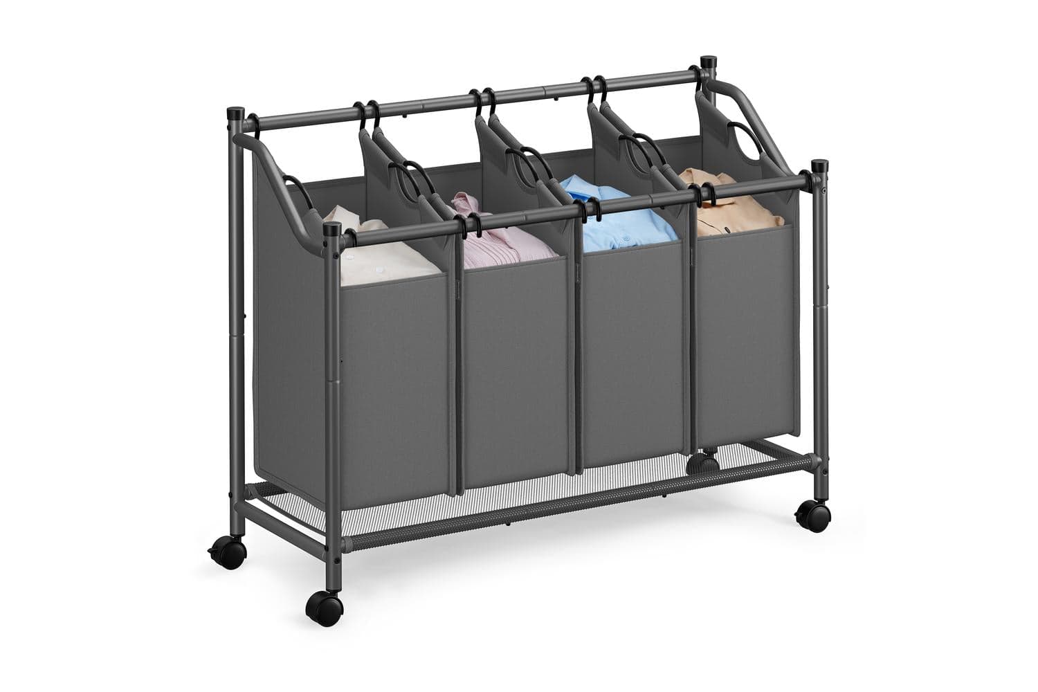 Mobile Laundry Organizer Cart With 4 Detachable Bags | Laundry Trolley | Grey | 4 X 45l