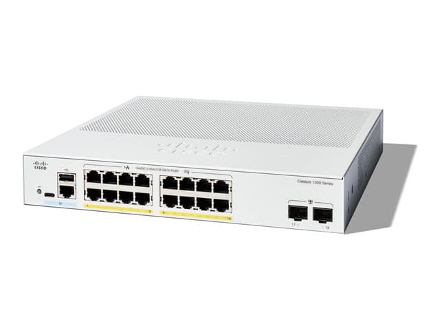CISCO - Catalyst 1300-16P-2G - Switch - L3 - Managed - 16 x 10/100/1000 (PoE+) + 2 x Gigabit SFP - rack-mountable - PoE+ (120 W)