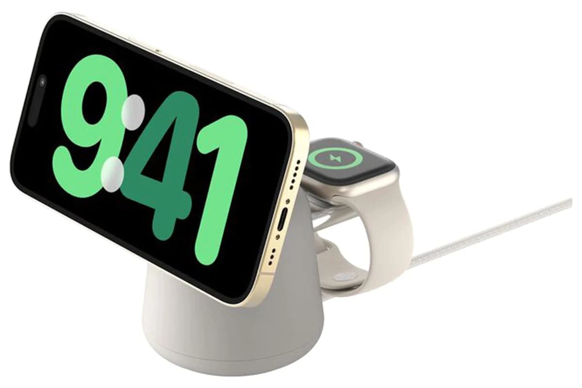 Belkin BoostCharge Pro 15W 2-in-1 Wireless Charging Dock with Qi2 | Sand
