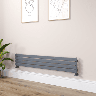 Riace Linea Dark Grey Anthracite Flat Designer Radiator 280x1600mm Single Panel 1686 BTU - Horizontal Bars
