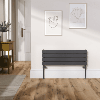 Riace Linea Midnight Black Flat Designer Radiator 280x800mm Double Panel 1352 BTU - Horizontal Bars