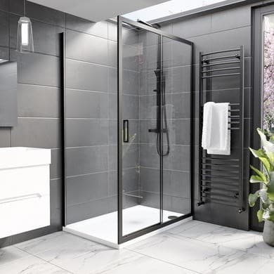 1100x700mm Black 8mm Glass Rectangular Sliding Shower Enclosure - Pavo