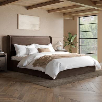 Chocolate brown - Velvet  End-Lift Ottoman Storage Bed with Cushioned Headboard - Frida
