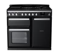 Rangemaster Estel Deluxe 100cm Dual Fuel Range Cooker - Gloss Black with Chrome Trim | ESDL100DFPGBL/CM1