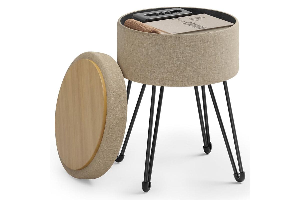 Storage Ottoman | Storage Bench | Faux Linen | 39 X 44.1 Cm (Ex-Display DS250377-001885)