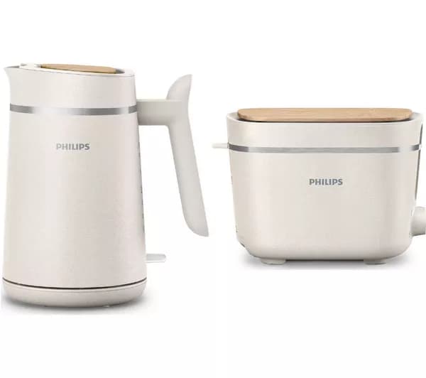 PHILIPS Eco Conscious Collection Jug Kettle & 2-Slice Toaster Bundle - White