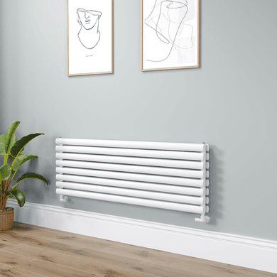 Sorrento Linea White Oval Designer Radiator 472x1400mm Double Panel 4010 BTU - Horizontal Bars
