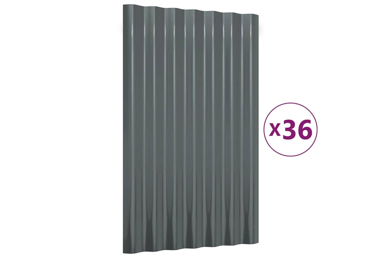 vidaXL 319131 Roof Panels 36 Pcs Powder-coated Steel Anthracite 60x36cm