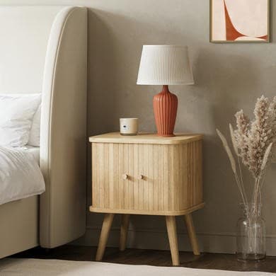 Oak Mid-Century Bedside Table with Tambour Doors - Breuer