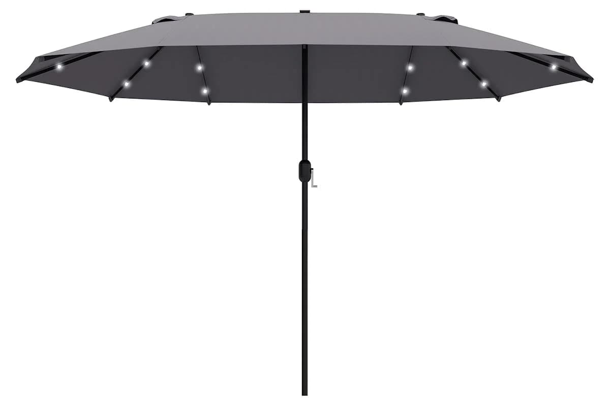 Outsunny Double-Sided Umbrella with LED Solar Lights | Dark Grey