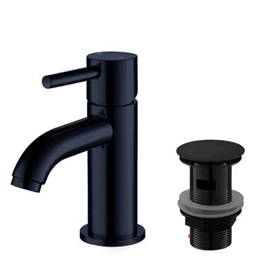 Shiny Black Cloakroom Mixer Tap & Slotted Basin Waste - Arissa