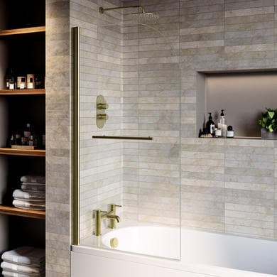Brass Hinged Shower Bath Screen with Towel Rail 1450 x 775mm - Taurus