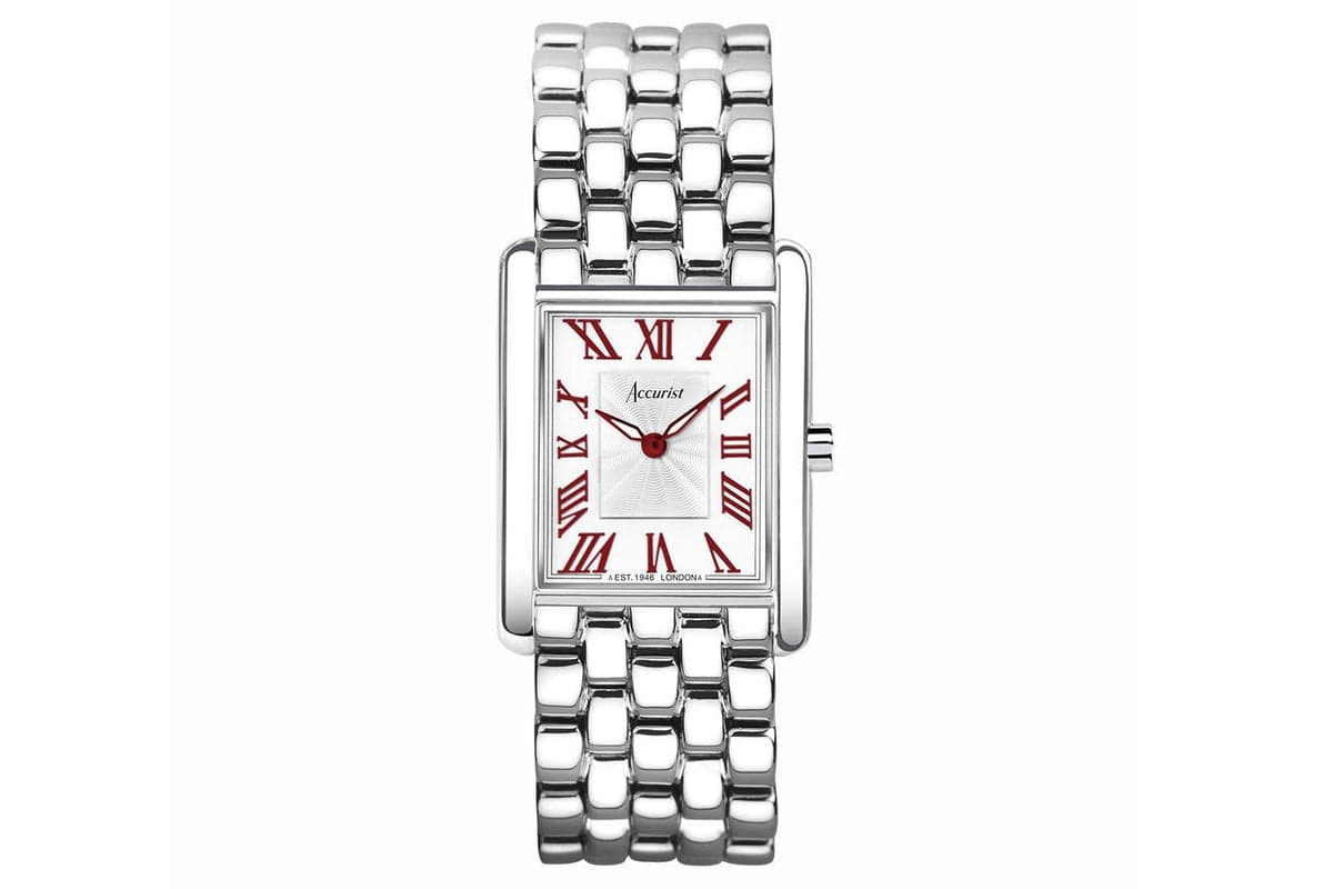 Accurist Rectangle Ladies Watch | Silver Case & Stainless Steel Bracelet With White Dial | 26mm