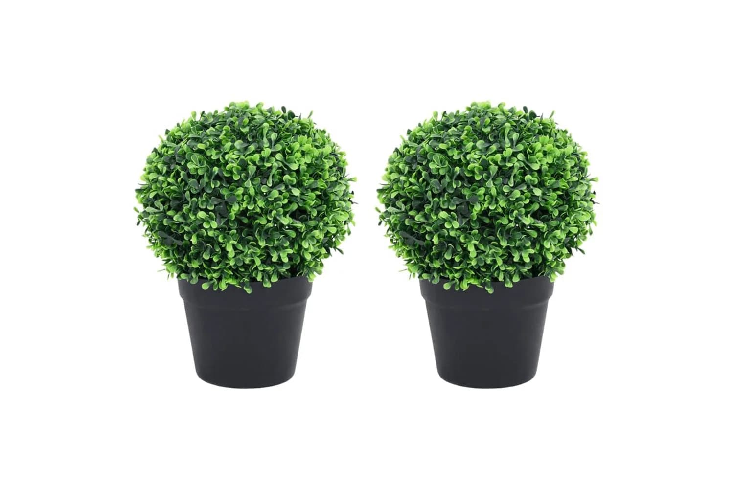 Artificial Boxwood Plants 2 Pcs With Pots Ball Shaped Green 32 Cm