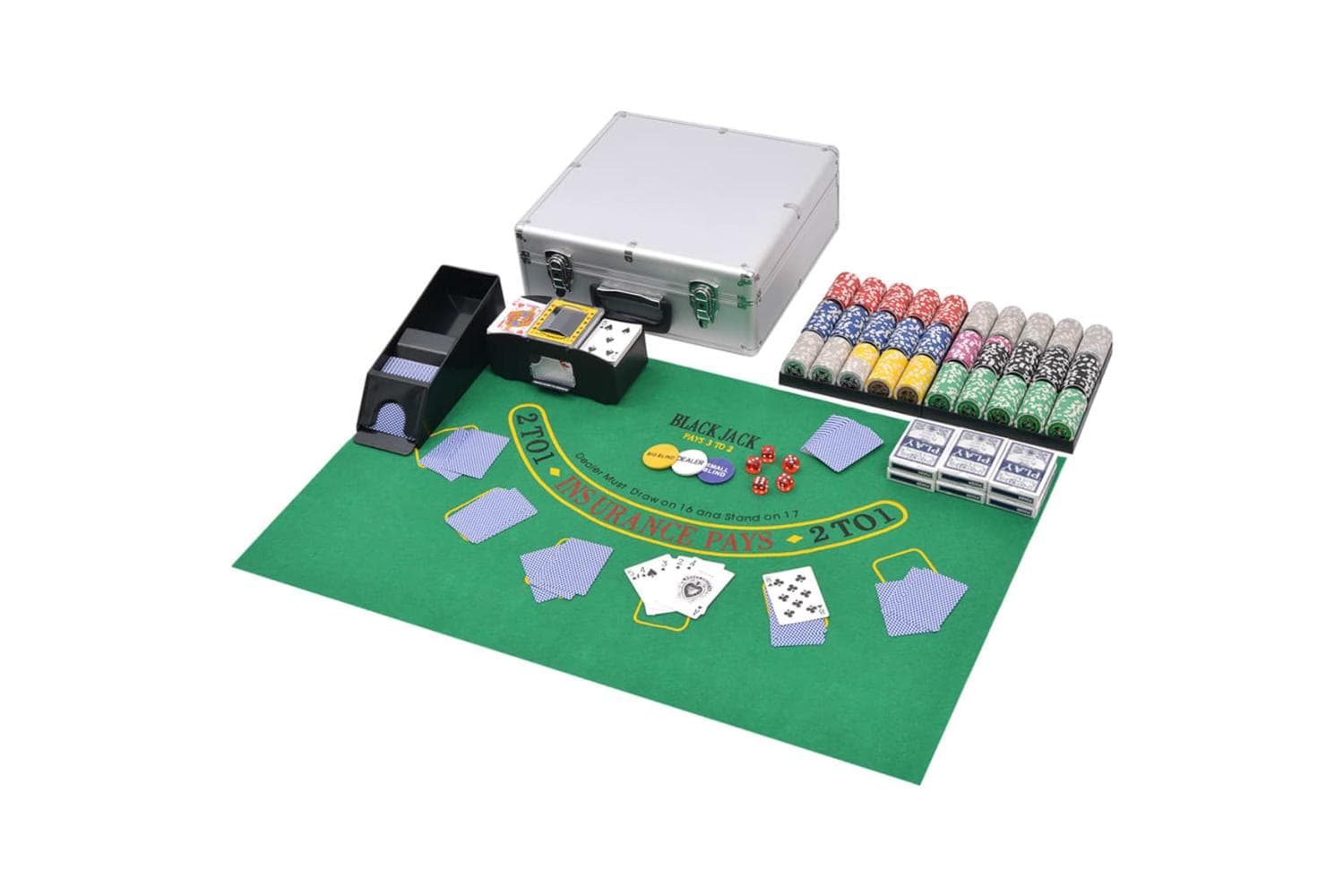 Vidaxl 80186 Combine Poker/blackjack Set With 600 Laser Chips Aluminium