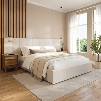 Cream - End-Lift Ottoman Storage Bed with Wide Headboard - Iman