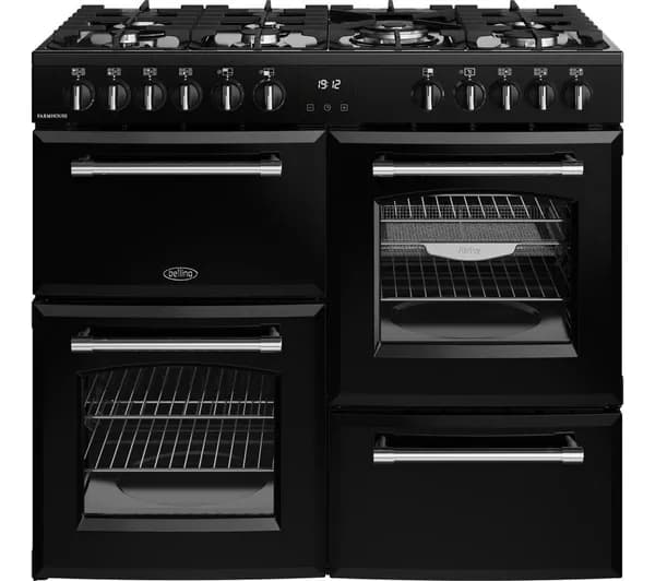 BELLING Farmhouse 100DF Dual Fuel Range Cooker - Black & Chrome