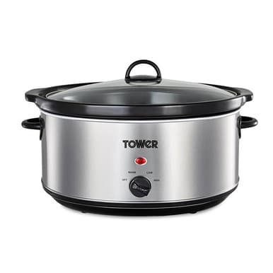 Tower T16040Y 6.5L Slow Cooker Stainless Steel Black Handles